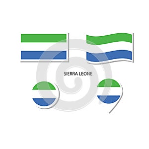 Sierra Leone flag logo icon set, rectangle flat icons, circular shape, marker with flags photo