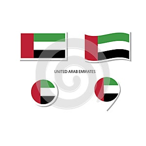 United Arab Emirates flag logo icon set, rectangle flat icons, circular shape, marker with flags