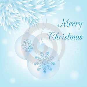 Print christmas balls blue background merry christmas