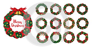 Christmas wreaths with ribbons set er holiday decoration. Holly wreath photo
