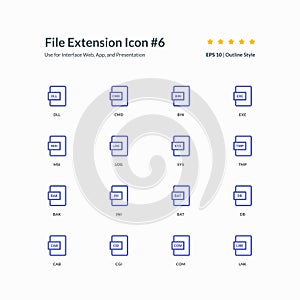 Computer system extension file format icon set interface app part 6 vector graphic design illustration for mobile web presentation