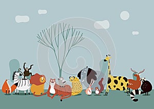 Cute group of wild animals vector