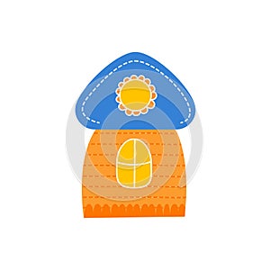 Print with a cute little house in a cartoon flat style. a sticker with doodles. Vector illustration isolated on a white