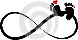 Print Elegant infinity sign with foot print, heart, vector illustration