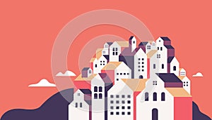 Flat geometric buildings, Minimal city landscape flat style banner.