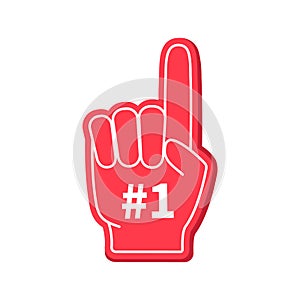 Foam finger. 1 number on foam finger. Hand of fan. Hand in glove with one number and finger. Icon for fan, sport, cheer, best and