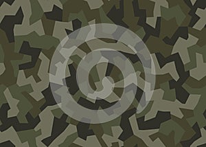 Geometric urban camo seamless pattern. Abstract military or hunting camouflage background. Khaki green color texture. Vector