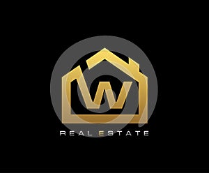 Golden W House Logo Design, Real Estate Icon