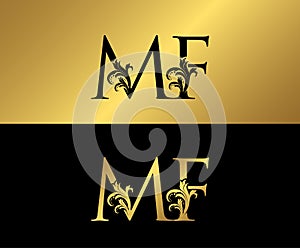 Golden MF Luxury Logo Icon, Vintage Gold MF Letter Logo photo