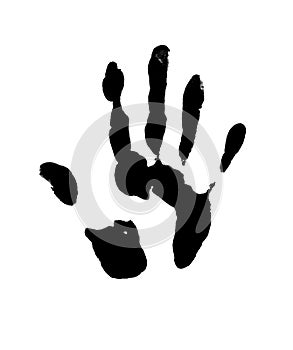 Print of hand of human, cute skin texture pattern,grunge illustration. Scanning the fingers, palm on white background