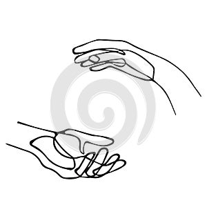 Print HANDS HOLDING, Beautiful line sketch vector illustration