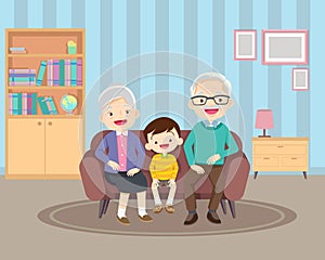 Happy family whith grandchildrens and grandparents sitting photo