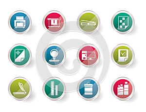 Print industry Icons over colored background