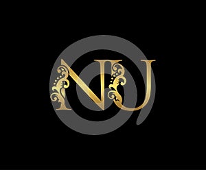 Initial letter NU Gold Logo Icon photo