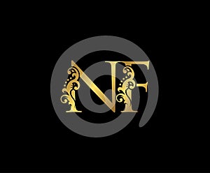 Initial letter NF Gold Logo Icon, classy gold letter monogram logo photo