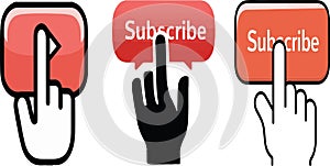Print INTERACTIVE SUBSCRIBE BUTTON HAND TOUCH DESIGN ON TRANSPARENT BACKGROUND