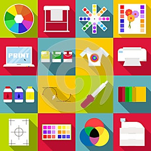 Print items icons set, flat style