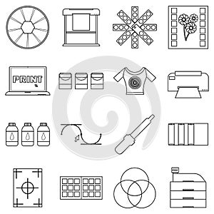 Print items icons set, outline style