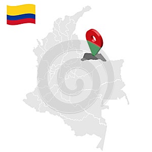 Location of Arauca on map Colombia. 3d  Arauca location sign. Flag of Arauca. Quality map with regions  of Colombia photo
