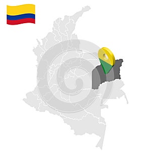 Location of Vichada on map Colombia. 3d Vichada location sign. Flag of Vichada. Quality map with regions of Colombia photo