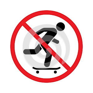 No skateboarding prohibition sign, Forbidden symbol sticker for area places, Banned activities, Vector illustration photo