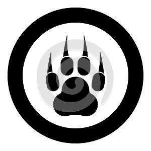 Print paw wild animal with claw track footprint predatory pawprint icon in circle round black color vector illustration solid