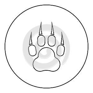 Print paw wild animal with claw track footprint predatory pawprint icon in circle round black color vector illustration solid