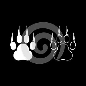 Print paw wild animal with claw track footprint predatory pawprint icon white color vector illustration flat style image set