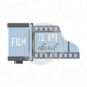 Print with photographic film cassette icon. Film is not dead. Vector trendy illustration.