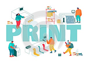 Print and Polygraphy Industry Concept. Printing House Production Process Facilities Equipment Flowchart Plotter