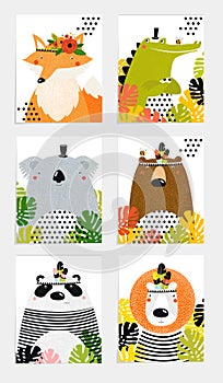 Print. Posters with animals. Cartoon characters.