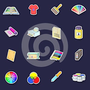 Print process icons set vector sticker