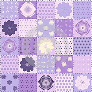 Print quilted bedspread in lilac-purple tones