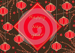 Rea lantern, Goji berry and red flower vector for decoration on Chinese new year. photo