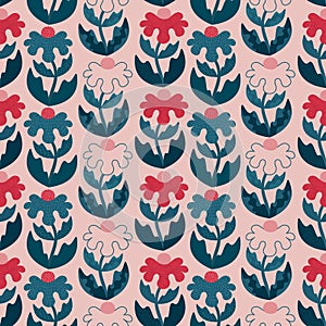 Print with red blue flowers