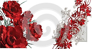 Print RED FLORALS ON WHITE BACKGROUND photo