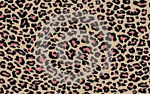 Print repeating texture leopard orange pink black. Animal skin pattern seamless. Design for fabric.