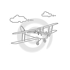 Print Retro biplane plane vector illusration. Vintage piston engine airplane