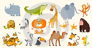 Print. Safari animals set. Vector animals.