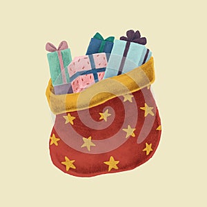 Santa sack and Christmas presents illustration