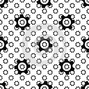 Seamless geometric pattern with gears. Black and white techno background