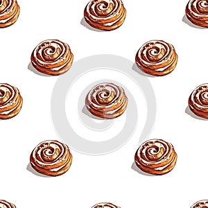 seamless vector pattern features hand-drawn cinnamon rolls with detailed shading