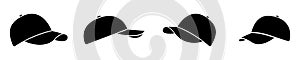 Black Baseball hat icons vector on white background. Black silhouette
