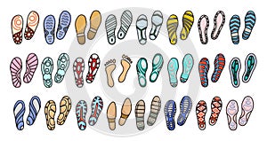 Print of shoe vector color set icon. Vector illustration print of sole shoe on white background . Isolated set icon footprint foot