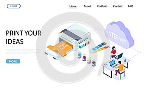 Print shop services vector website landing page design template