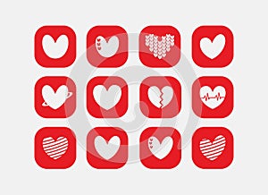 Simple Heart icon set - love logo icon sign - Heart icon vector, Love Hearts, Heart icon vector isolated on white background