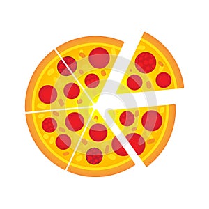 Simple pepperoni Italian pizza cartoon vector illustration design.