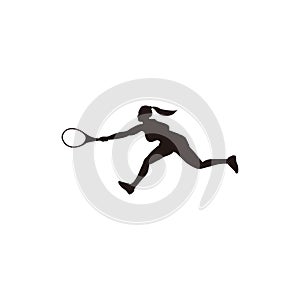 sport woman run and swing his tennis racket horizontally to reach the ball silhouette - tennis athlete run and forehand swing cart
