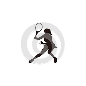 Sport woman swing his tennis racket silhouette - tennis athlete cartoon silhouette