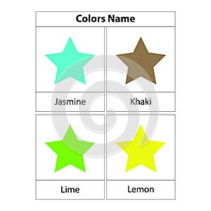 Print Star Learning colors name. Vector illustration. white background.